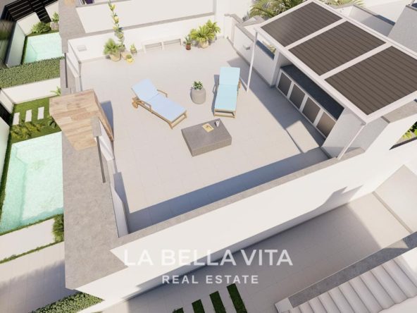 New built semi-detached villas for sale in Roldan, Murcia garden