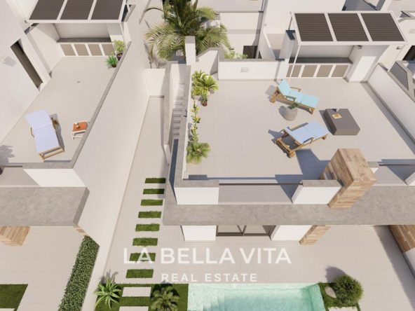 New built semi-detached villas for sale in Roldan, Murcia solarium