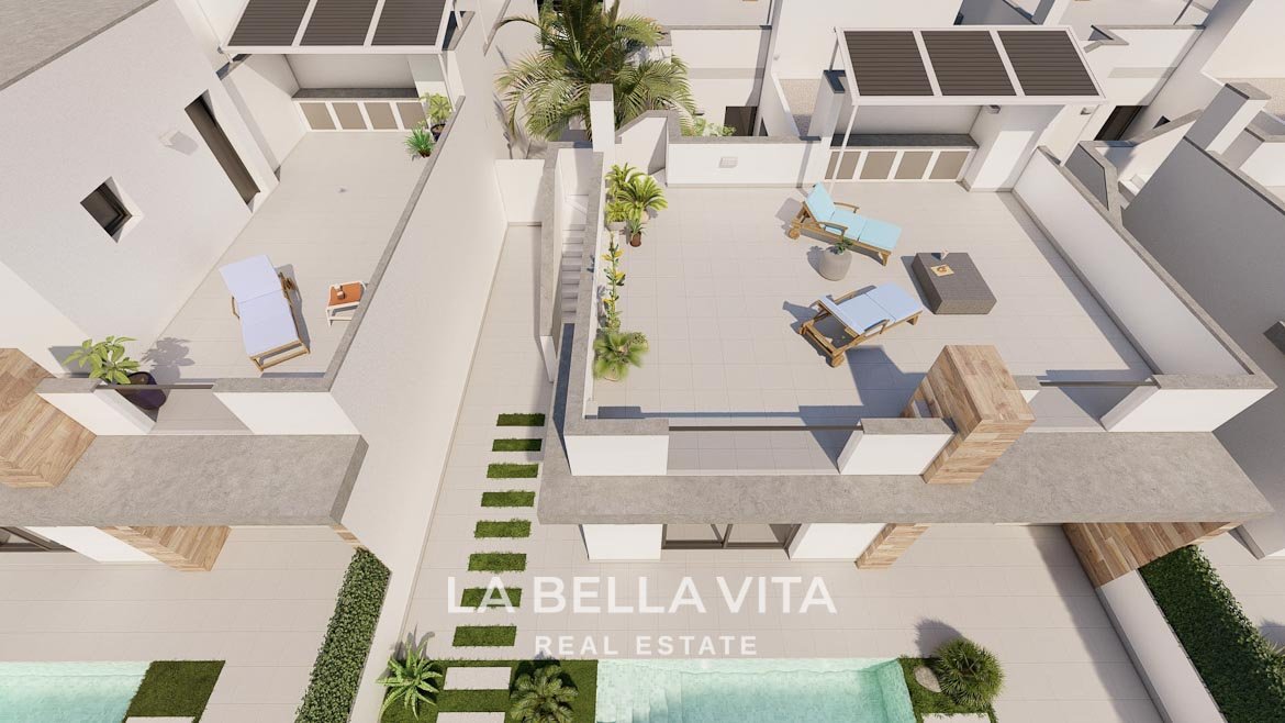New built semi-detached villas for sale in Roldan, Murcia solarium