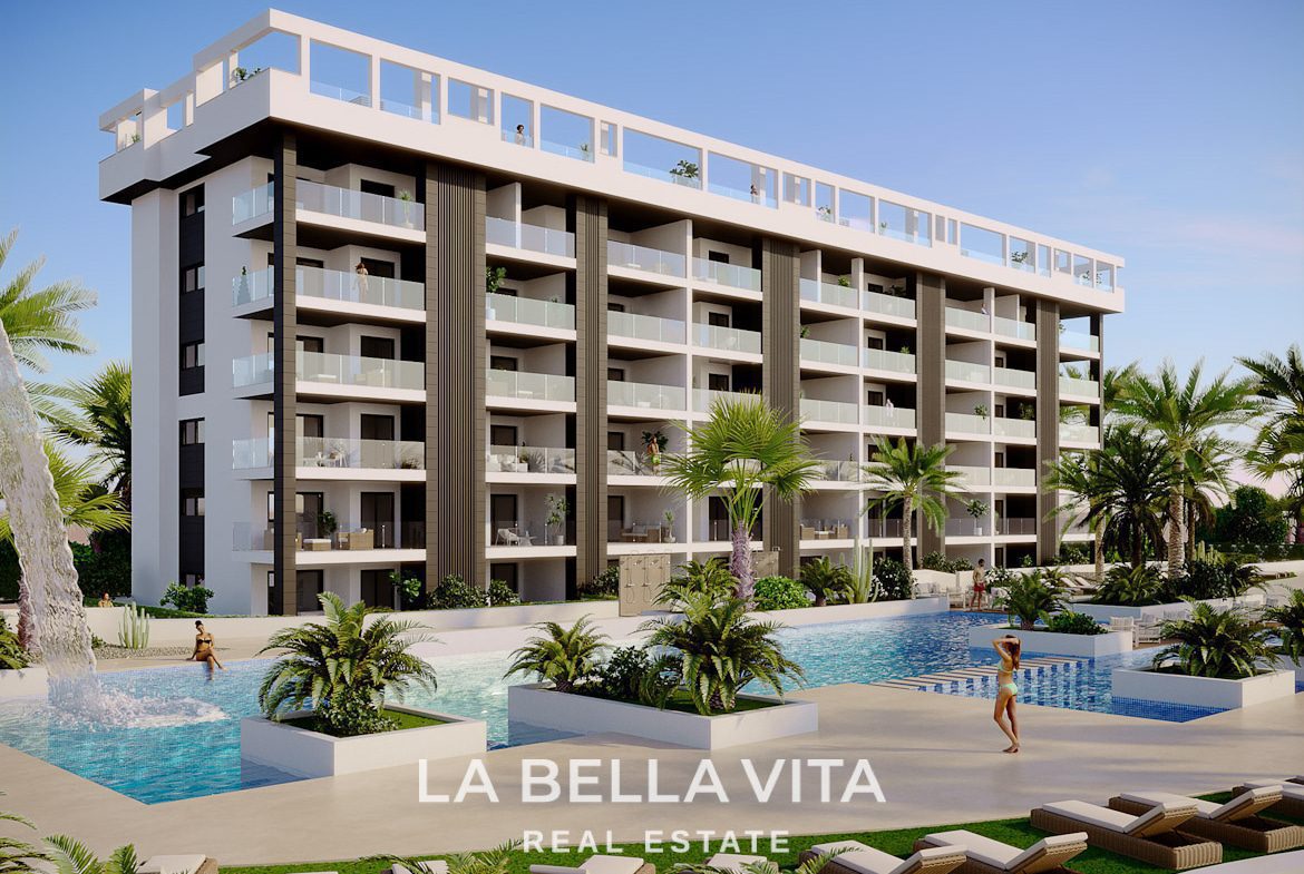 New Build Apartments with sea view, walking distance to the beach for sale in La Mata, Torrevieja