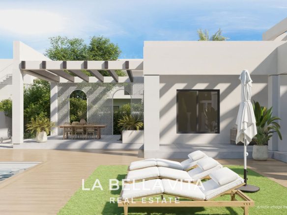 Modern Mediterranean style properties for sale in Ciudad Quesada, Costa Blanca South, Spain. Independent single storey villa with private pool and solarium