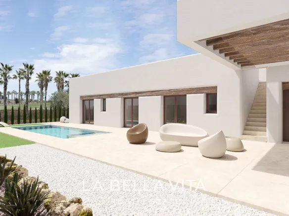 Detached New Build ibiza-style Frontline Golf Properties for sale in La Finca Golf Resort, Alicante