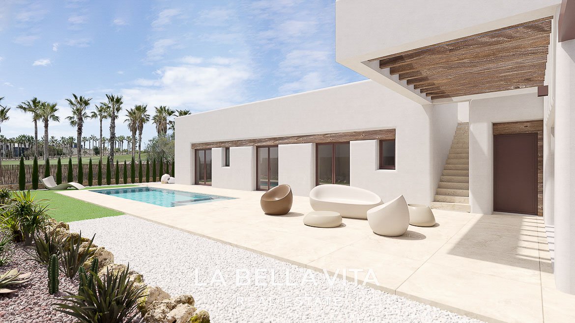 Detached New Build ibiza-style Frontline Golf Properties for sale in La Finca Golf Resort, Alicante