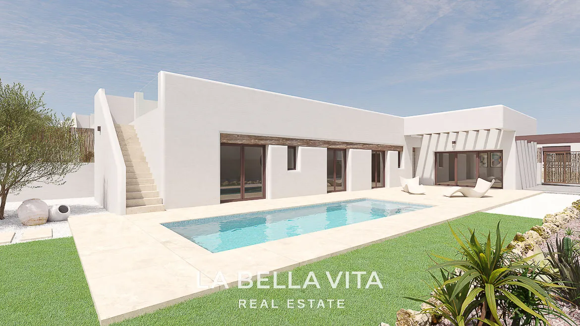 Detached New Build ibiza-style Frontline Golf Properties for sale in La Finca Golf Resort, Alicante
