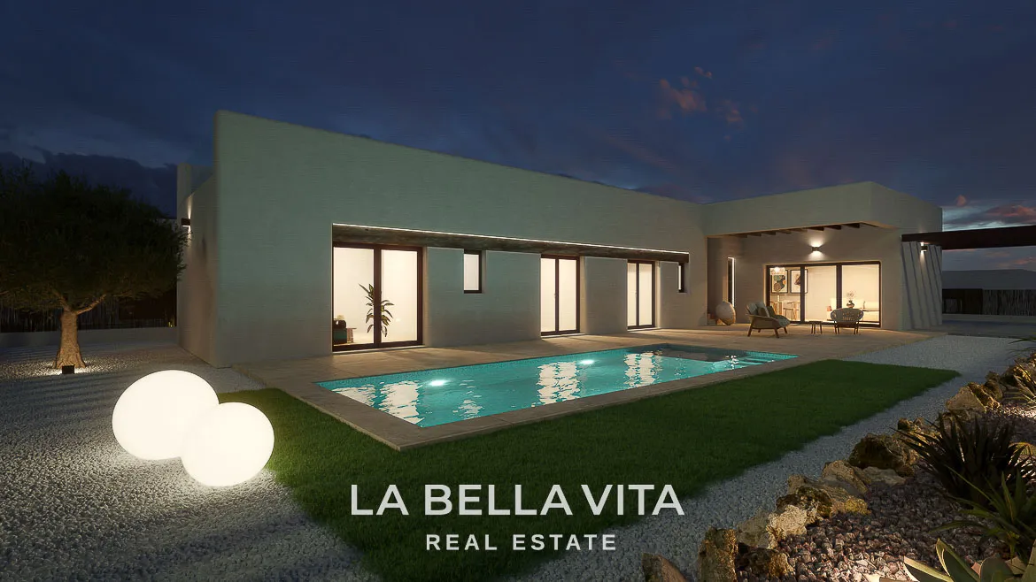Detached New Build ibiza-style Frontline Golf Properties for sale in La Finca Golf Resort, Alicante