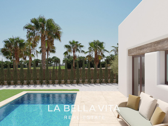 Detached New Build ibiza-style Frontline Golf Properties for sale in La Finca Golf Resort, Alicante