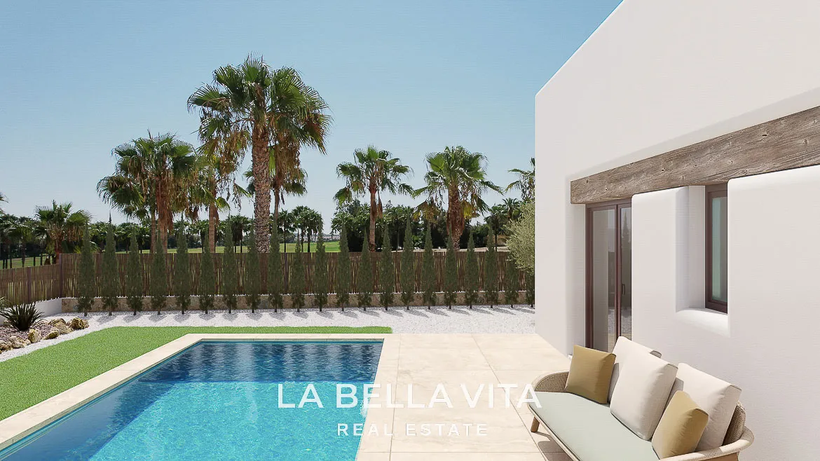 Detached New Build ibiza-style Frontline Golf Properties for sale in La Finca Golf Resort, Alicante