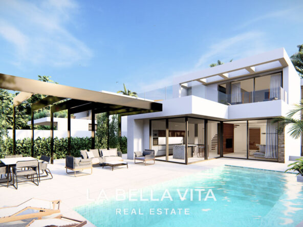 Elite New Build Villas in privileged location by the sea for sale in La Zenia Beach, Orihuela Costa, Spain