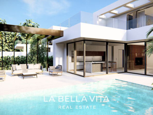 Elite New Build Villas in privileged location by the sea for sale in La Zenia Beach, Orihuela Costa, Spain