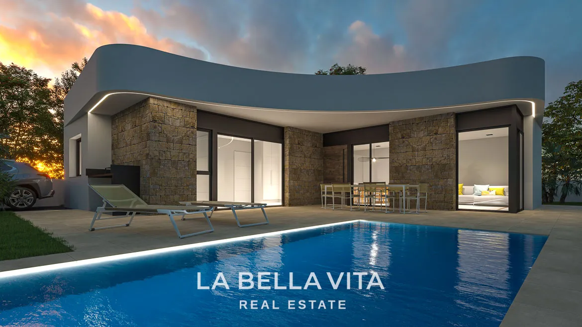New Build One Storey Villas with private pools for sale in La Herrada, Los Montesinos, Alicante