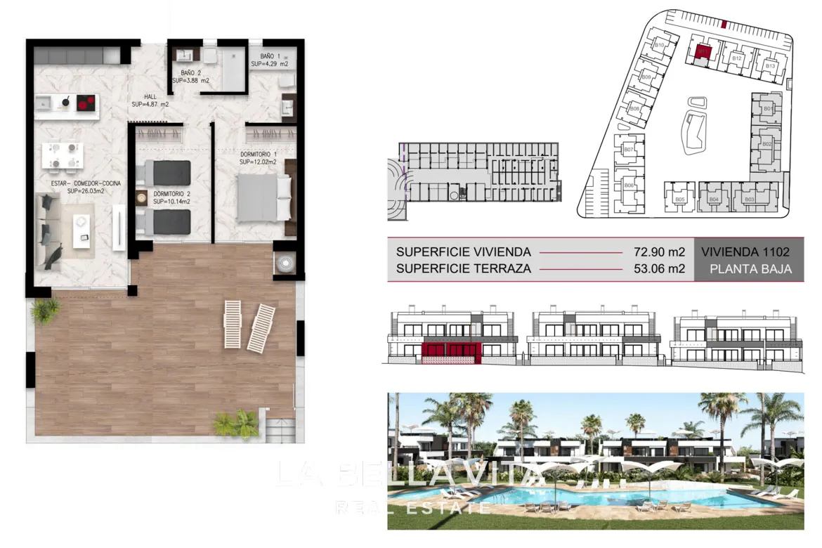 Fully Furnished New Build Properties for sale in Lo Marabu, Ciudad Quesada - Luxury 2 bedroom bungalows with communal pool