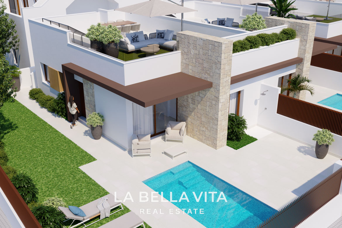 Modern Semi-Detached single-storey New Build Villas for Sale in Vistabella Golf with Private Pool and optional solarium