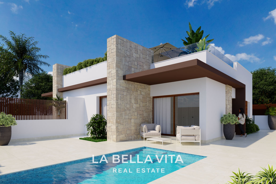 Modern Semi-Detached single-storey New Build Villas for Sale in Vistabella Golf with Private Pool and optional solarium