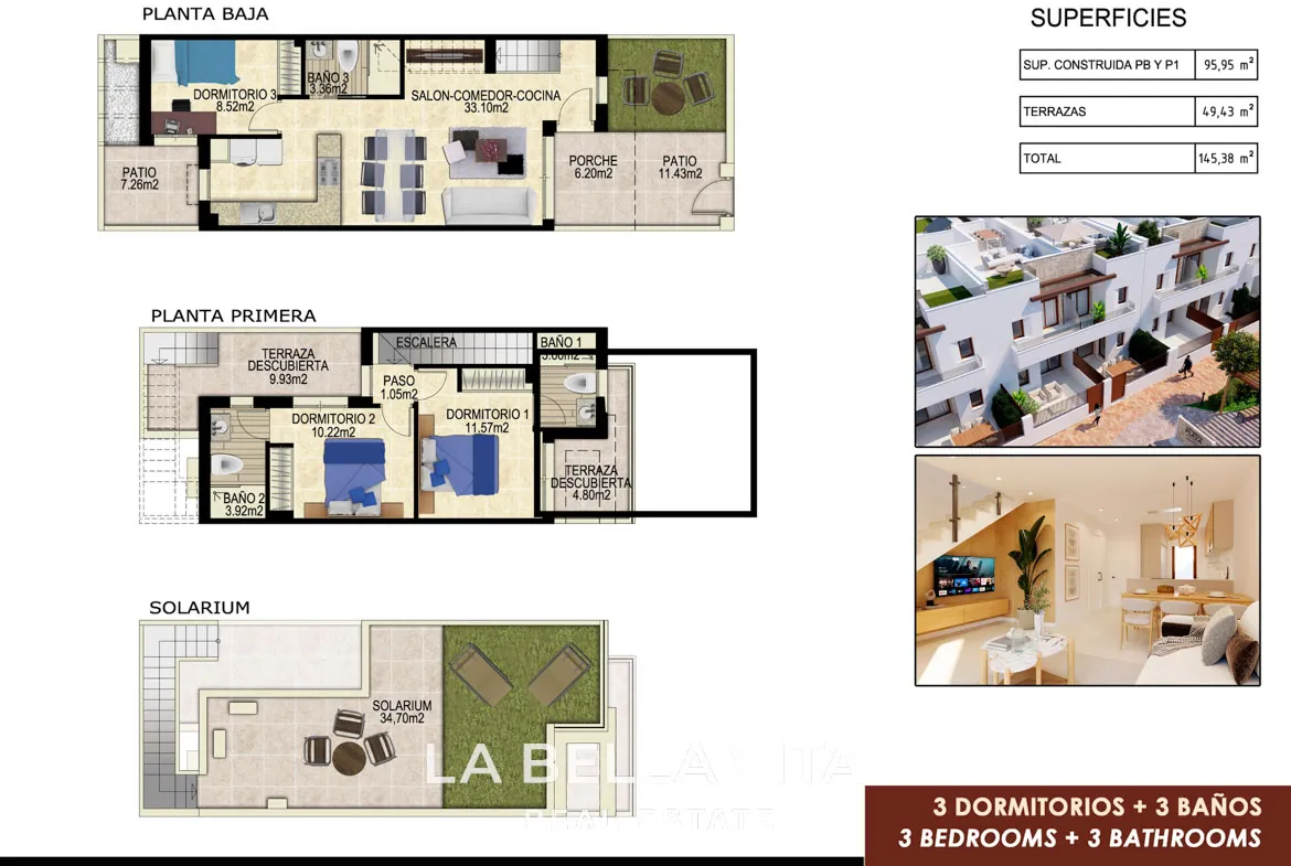Modern Townhouses for Sale in Vistabella Golf – Spacious new build Homes with Private Solarium & Communal Pool