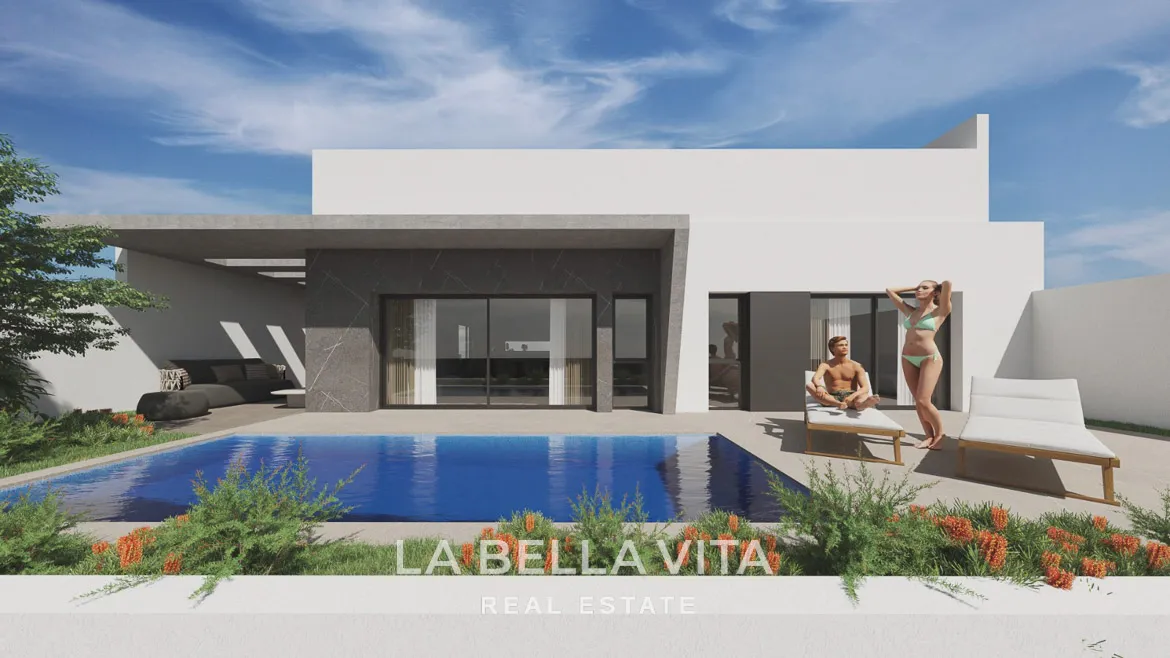 Modern New Build Villas for sale on One Floor in Torrevieja with closed garage and solarium - Sunset & Lake View