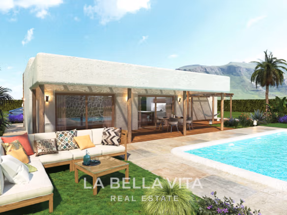 Ibiza Style New Build Villas with Private Pools for sale on Rustic Land in Costa Blanca Inland