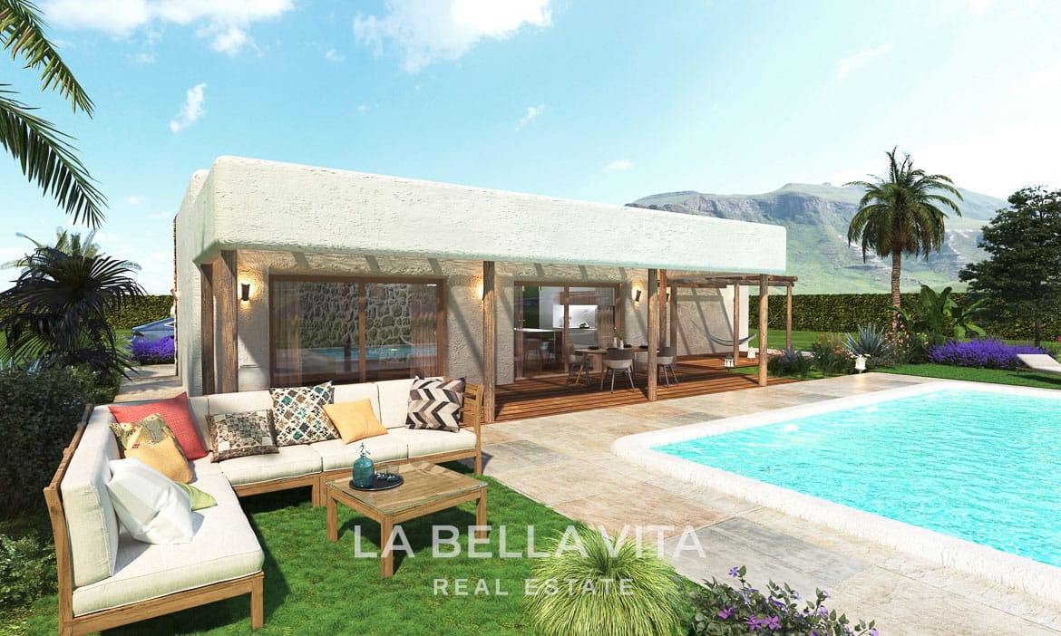 Ibiza Style New Build Villas with Private Pools for sale on Rustic Land in Costa Blanca Inland