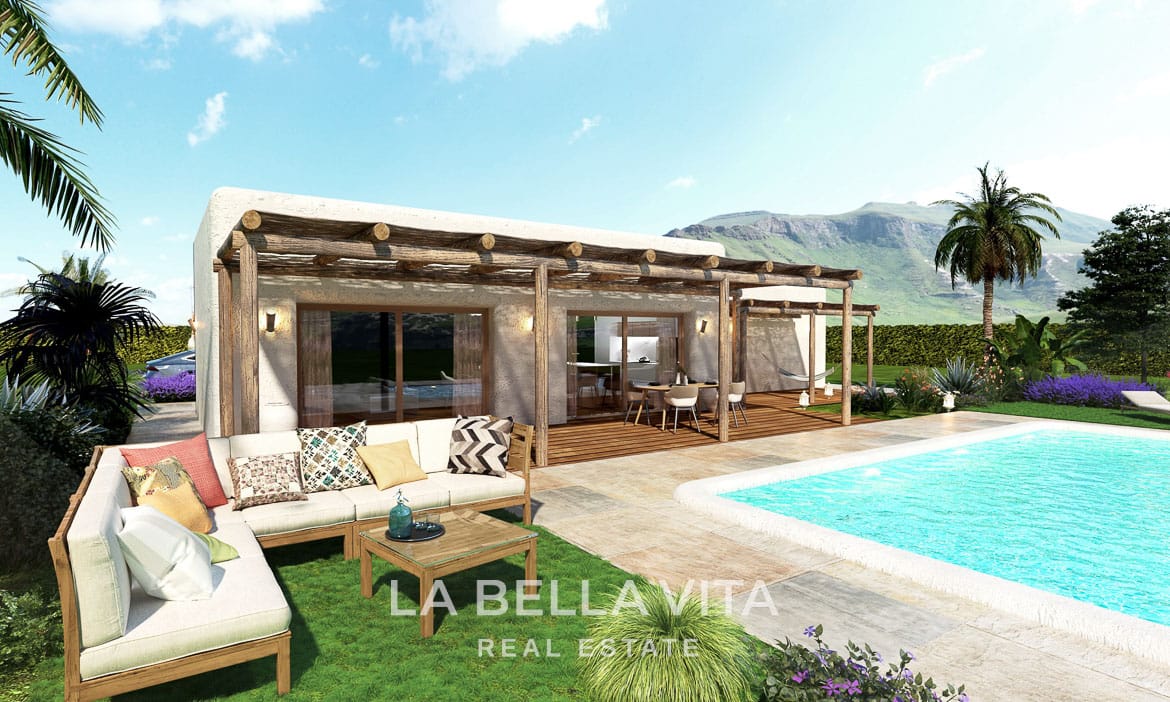 Ibiza Style New Build Villas with Private Pools for sale on Rustic Land in Costa Blanca Inland
