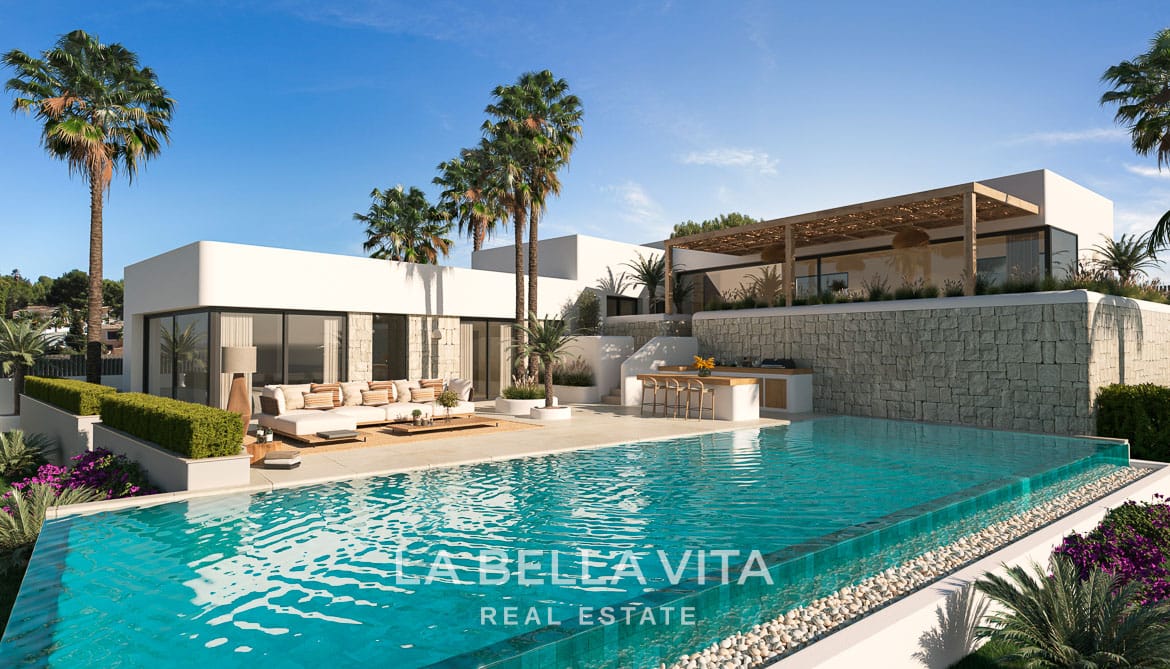 New build Single Storey Ibiza style property with private pool for sale in Javea, Alicante, Spain, Costa Blanca North