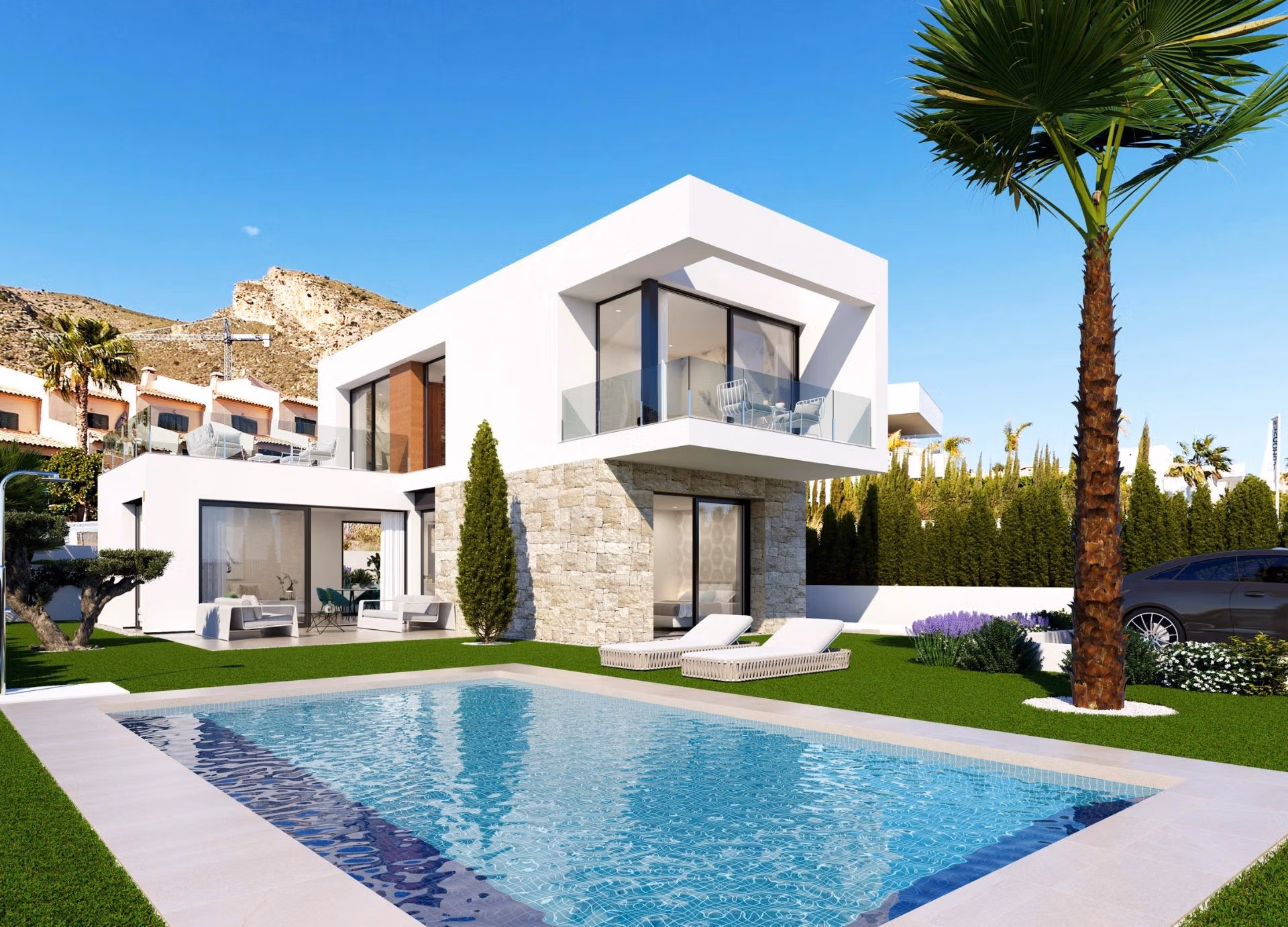 Nybyggda villor med havsutsikt till salu i Sierra Cortina, Finestrat nära Benidorm