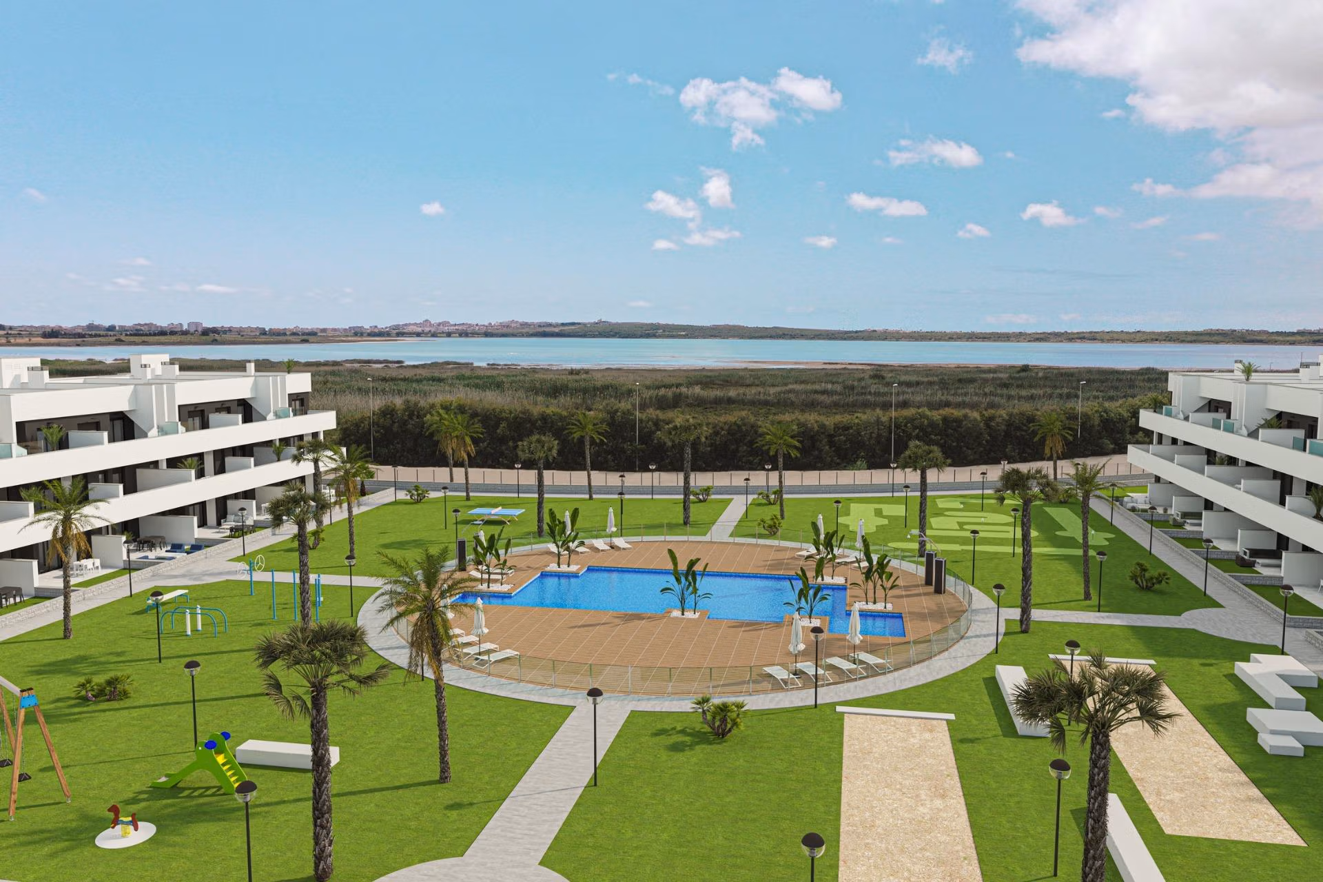New-Build-Tourist-Licensed-Apartments-with-Lagoon-Views-in-El-Raso-Guardamar-del-Segura-12 2 slaapkamers toeristenappartement op de bovenste verdieping met privé zonnestudio te koop in El Raso