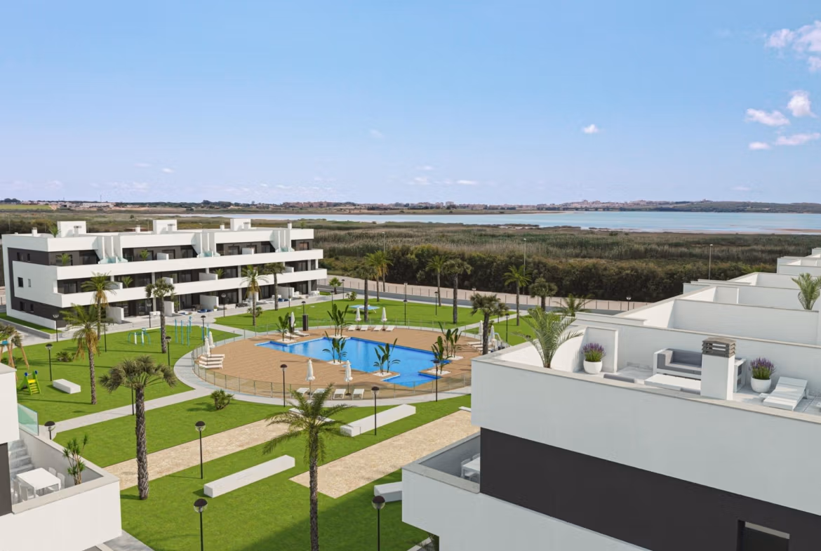 Nieuwbouw toeristenvergunning appartementen met uitzicht op de lagune in El Raso Guardamar del Segura in El Raso