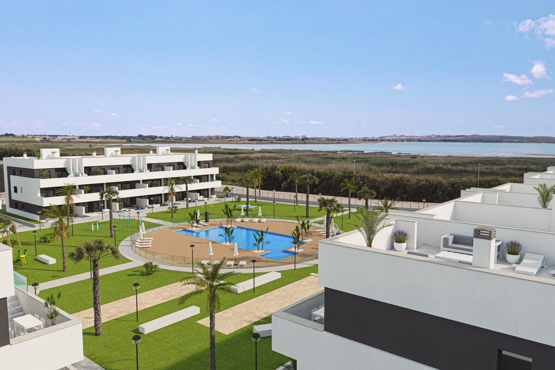 Nieuwbouw toeristenvergunning appartementen met uitzicht op de lagune in El Raso Guardamar del Segura in El Raso