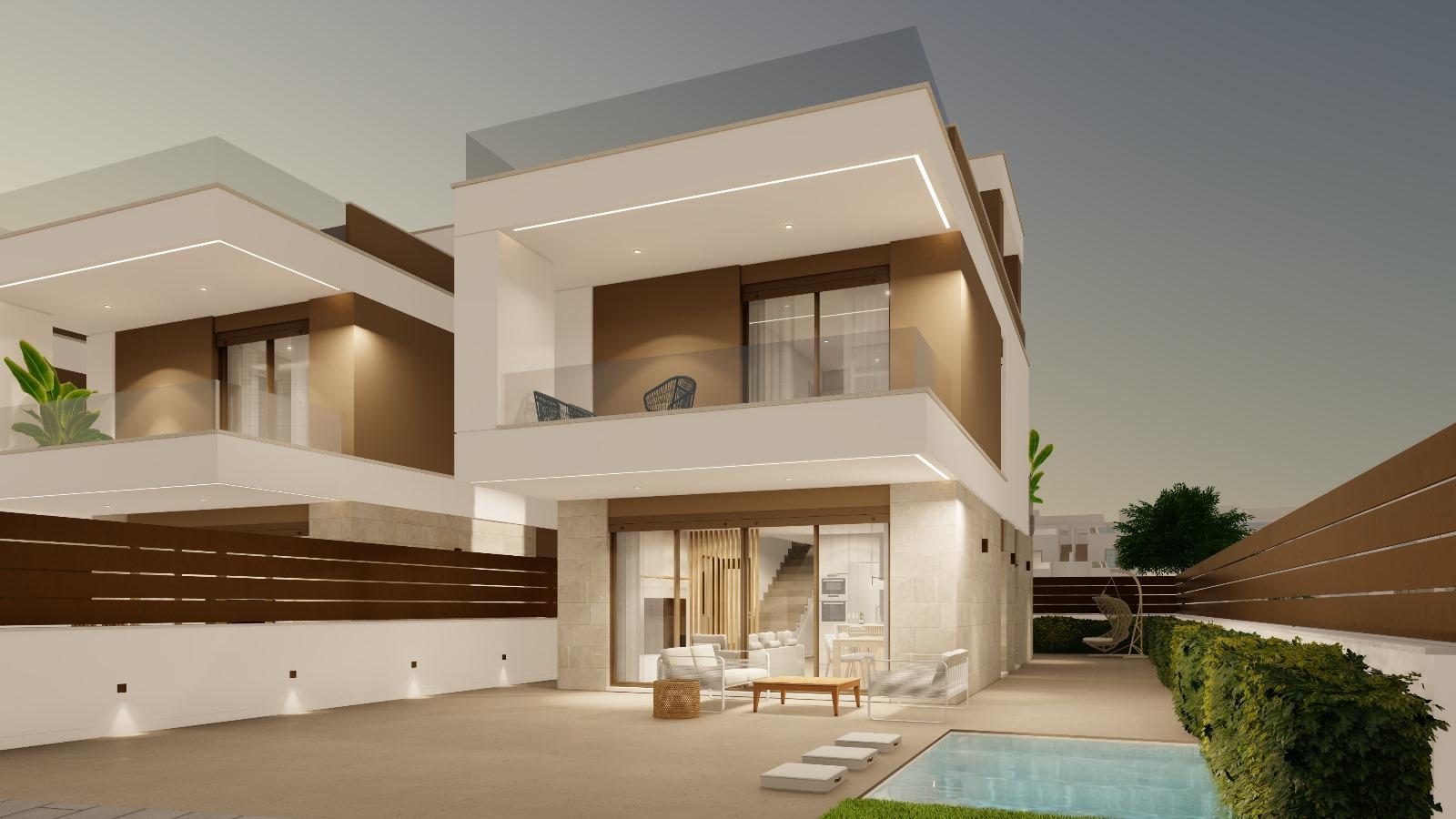 New Build Villas with Private Pool in Pilar de la Horadada Near the Beach in pueblo