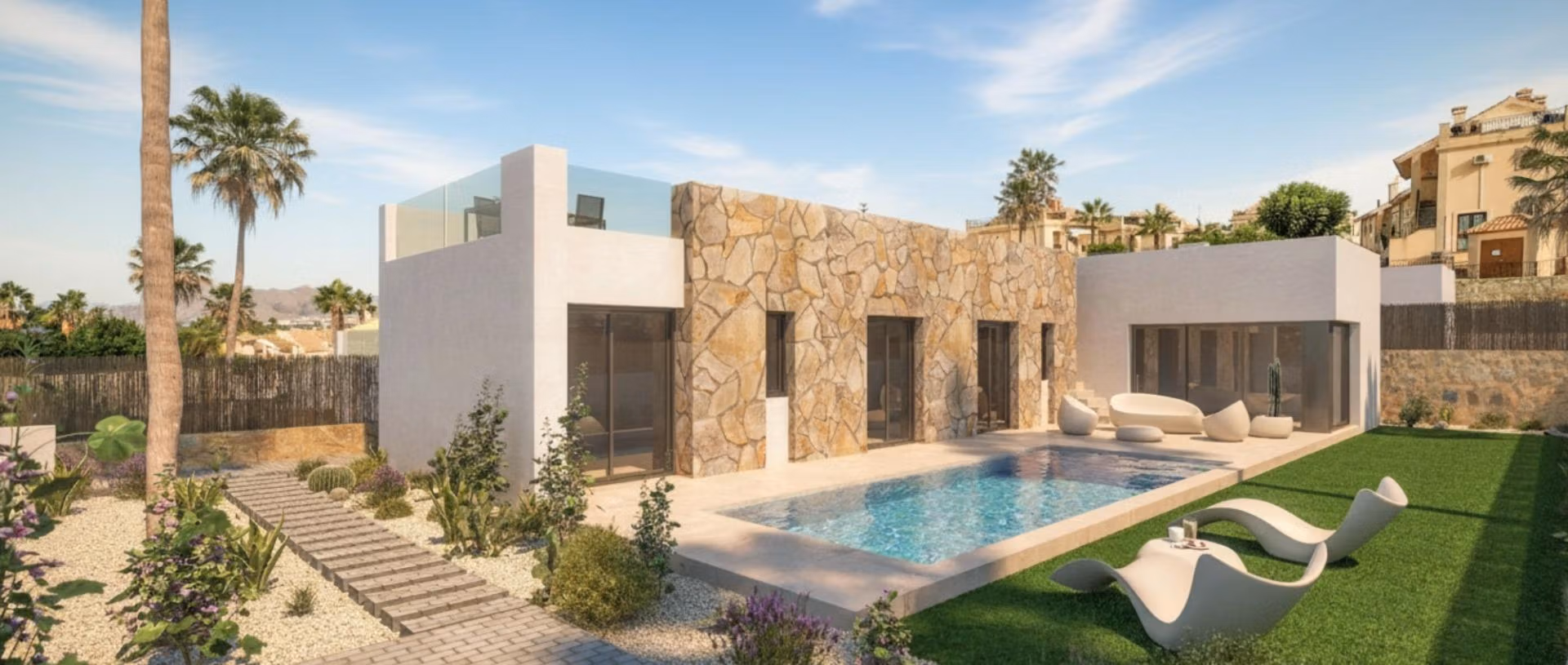 Luxuriöse mediterrane Neubauvillen mit privatem Pool neben La Finca Golf zum Verkauf in Algorfa