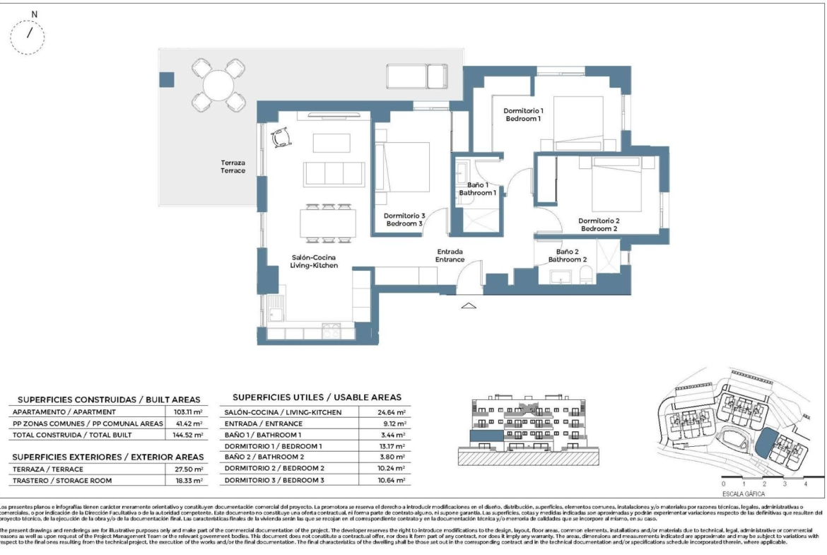 New Build 3 bedroom Apartments for Sale in Corvera Hills Golf, Murcia