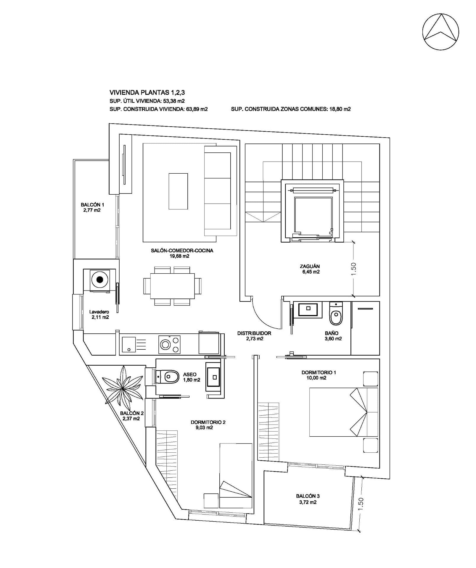 Key Ready New Build 2 Bedroom Apartment with Three Balconies for sale in Bigastro, Alicante