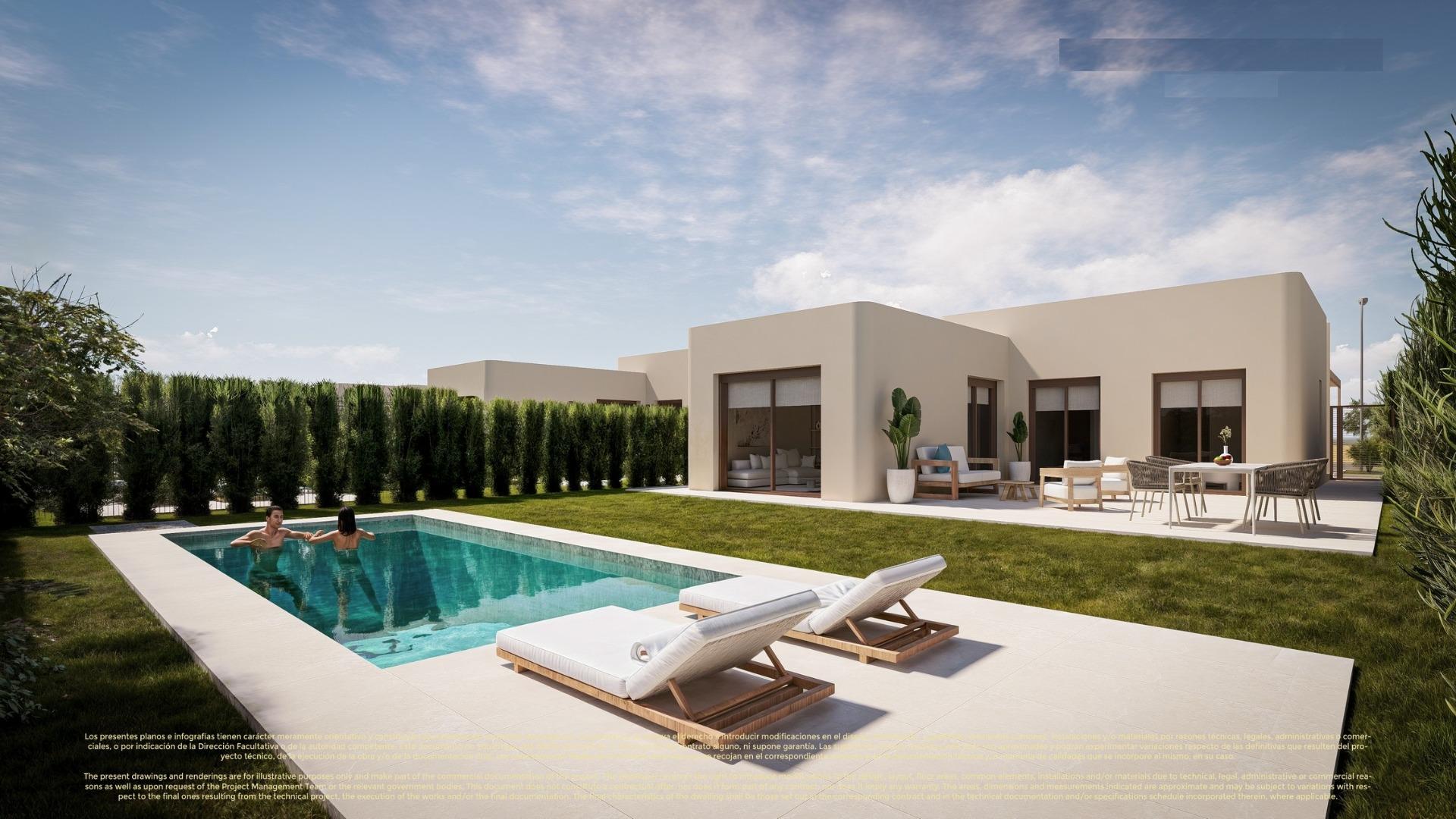Nuevas villas de golf de 3 dormitorios en primera línea con piscina privada en venta en Corvera Hills, Murcia