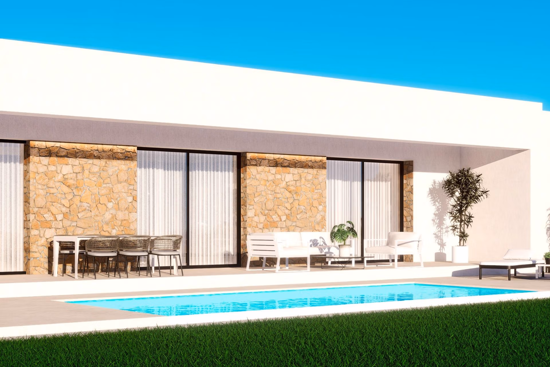 New Build 3 Bedroom Single-Storey Villa with Basement, Private Pool and Sea Views for Sale in Finestrat, Alicante