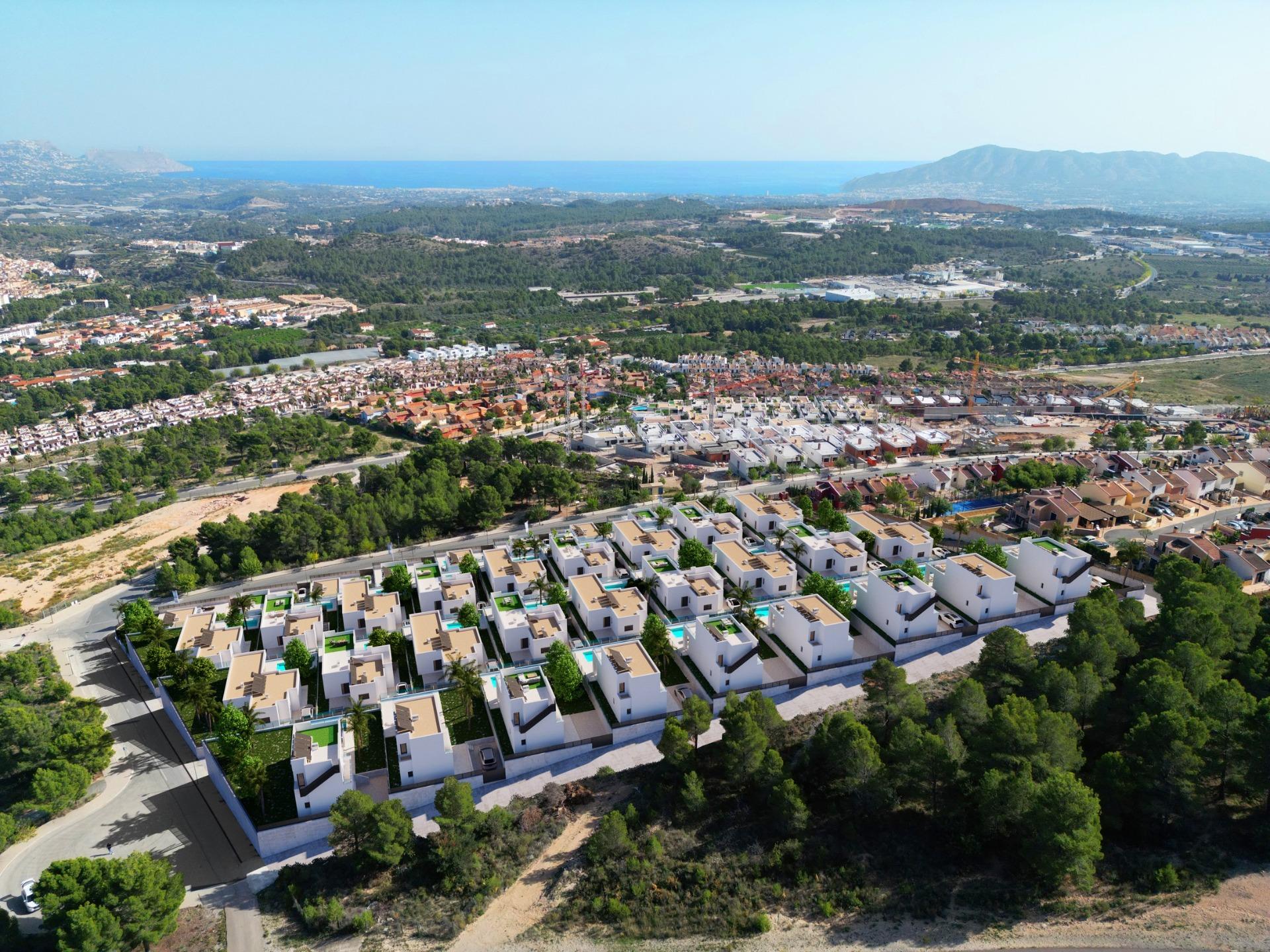Impresionante villa de obra nueva con vistas al mar y piscina privada en venta en Polop