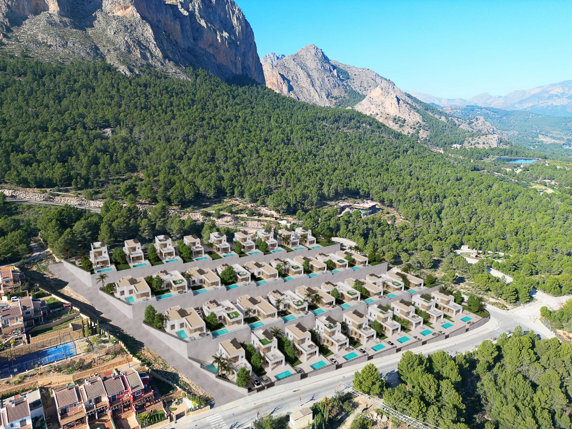 Impresionante villa de obra nueva con vistas al mar y piscina privada en venta en Polop