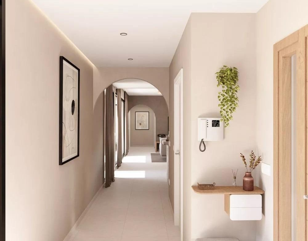 Bright hallway with modern decor and natural light in a 4 bedroom single-storey villa in Altaona Golf Resort, Murcia