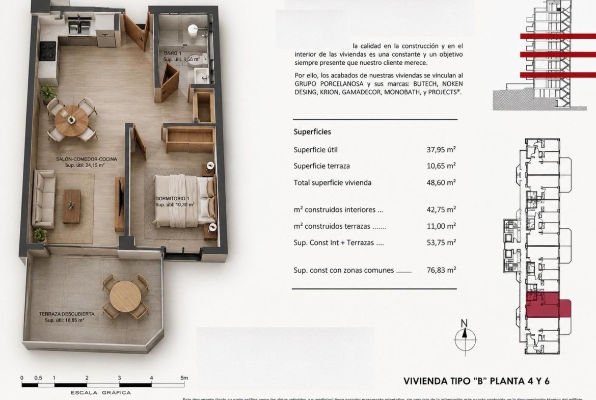 Floor plan of smart new build 1 bedroom apartment with terrace in Cala de Finestrat