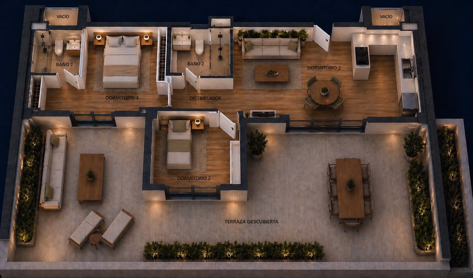 Luxury-New-Build-Apartments-in-Cala-Finestrat-Close-to-the-Beach-17 Layout of elevated 2-bedroom penthouse with solarium and open terrace in Cala de Finestrat new build property