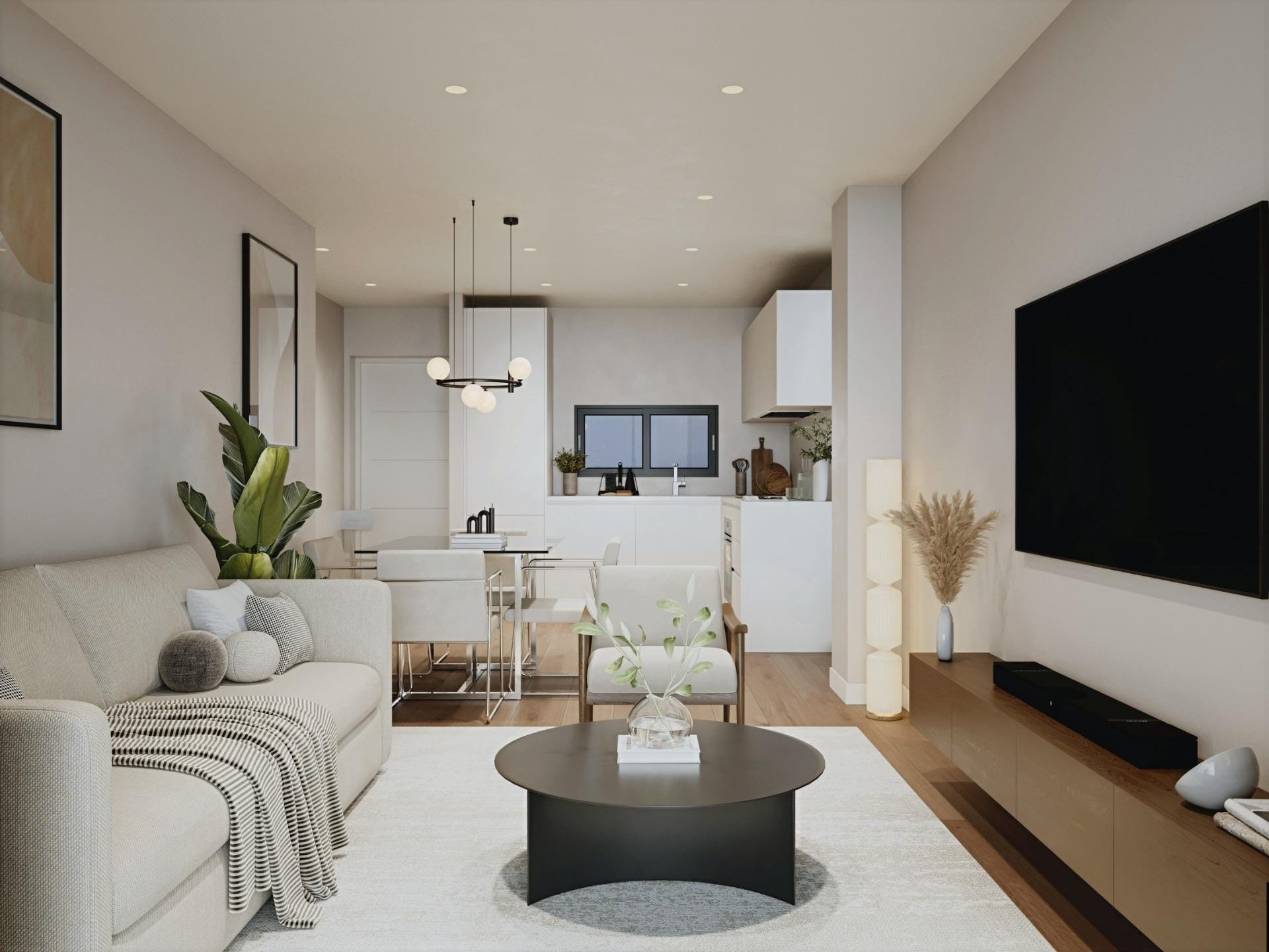 Bright living room with modern furnishings in a 3 bedroom penthouse in Cala de Finestrat.