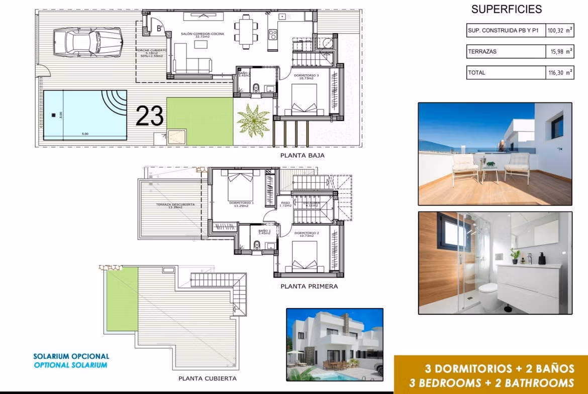 Luxury-New-Build-Semi-Detached-Villas-at-Vistabella-Golf-Resort-2 Floor plan and images of a stylish new build semi-detached villa with terrace and private pool in Vistabella Golf Resort.
