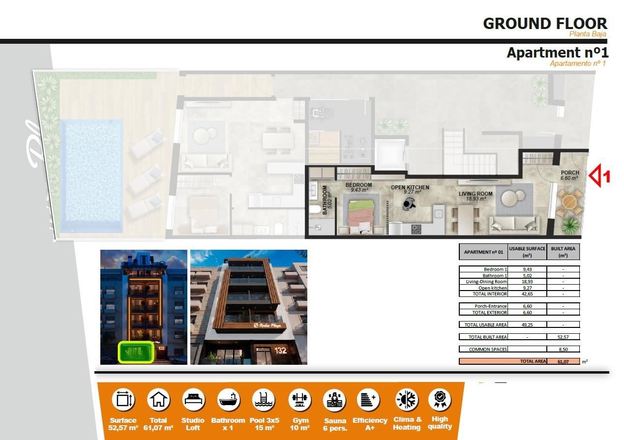 Stylish New Build 1 Bedroom Ground Floor Apartment for Sale 250m from Playa del Cura, Torrevieja