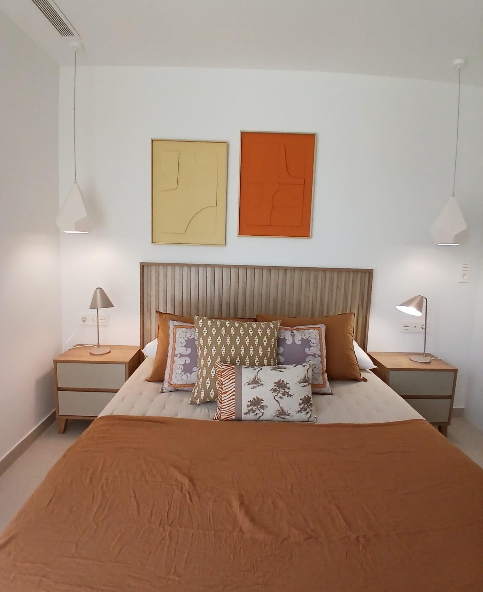 Modern-New-Build-Quad-Villas-in-Bigastro-Alicante-8 Bedroom interior with double bed and bedside tables in a modern new build quad property in Bigastro, Alicante
