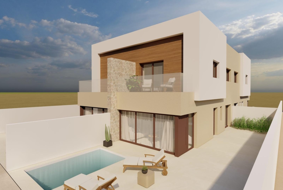 Modern New Build Quad Villas with Private Pool in Santiago de la Ribera in pueblo