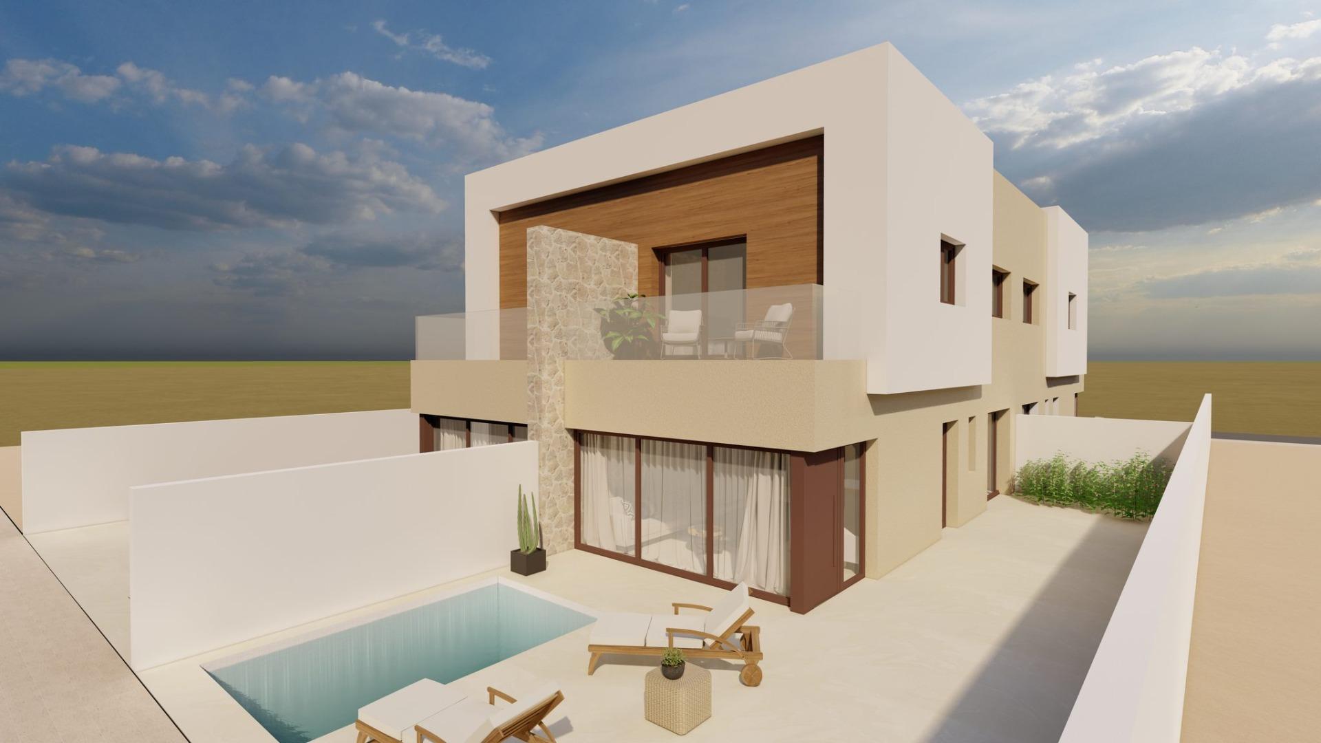 Modern New Build Quad Villas with Private Pool in Santiago de la Ribera in pueblo