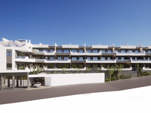 Modern Neubau 4-Schlafzimmer Erdgeschoss-Apartment building mit balconies und parking in Benijofar under clear blue sky