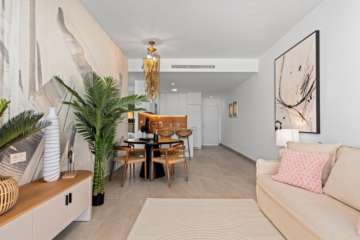 NEW-BUILD-BUILD-RESIDENTIAL-COMPLEX-IN-BENIJOFAR-7 Open-plan living and dining area with modern kitchen in a new build 4 bedroom ground floor apartment in Benijofar