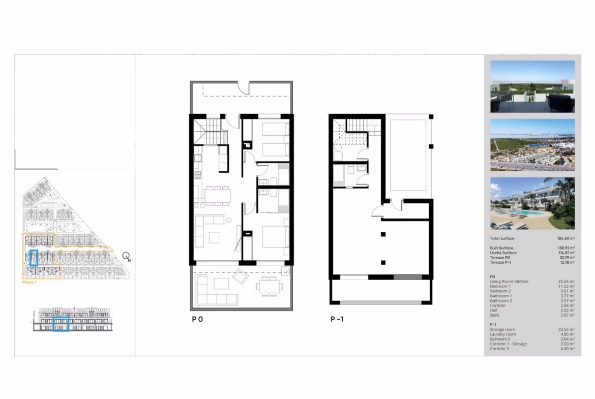 NEW-BUILD-RESIDENCIAL-IN-LOS-BALCONES-TORREVIEJA-12 Top floor apartment floorplan with solarium and terrace in Los Balcones, Torrevieja, showing layout of rooms and outdoor spaces.