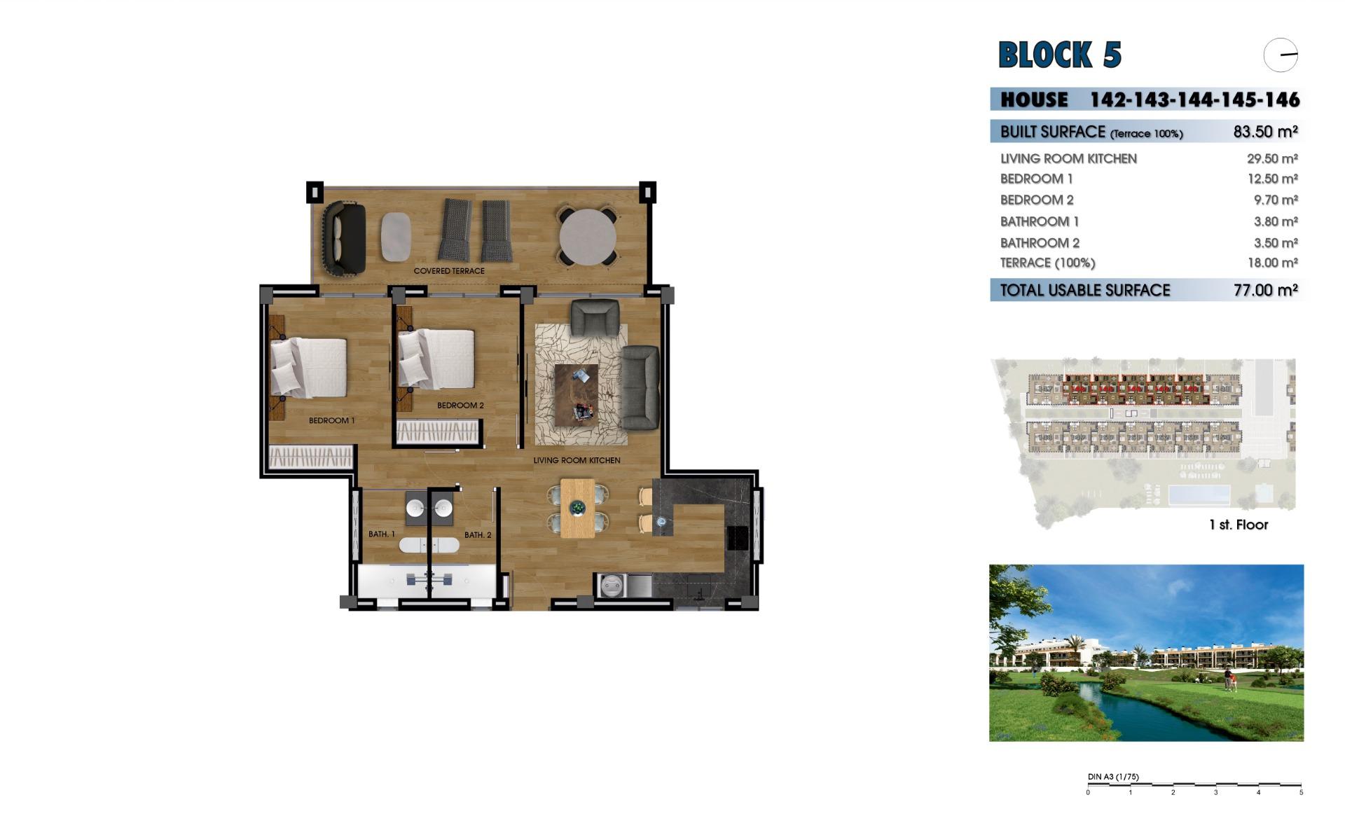 Nowy apartament z 2 sypialniami na pierwszym piętrze z tarasem na sprzedaż przy La Serena Golf w Los Alcázares, Murcja