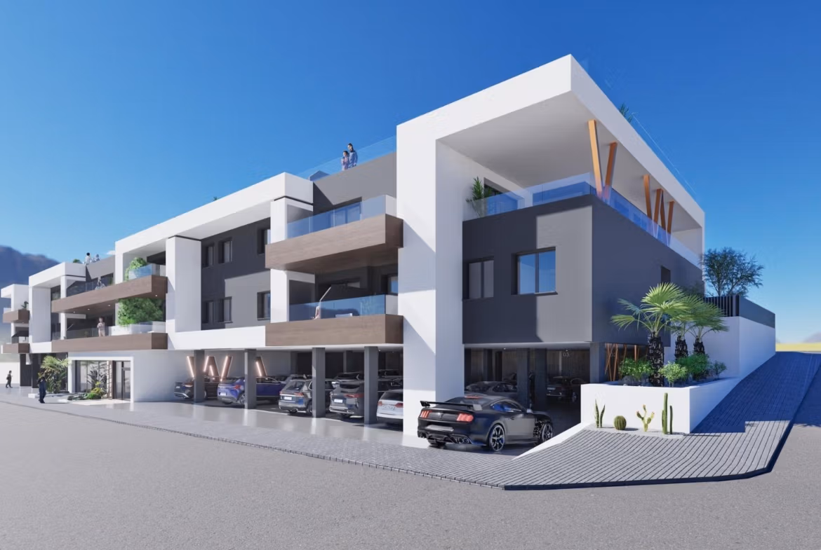 NEW-BUILD-RESIDENTIAL-IN-BENIJOFAR-4 Modern elevated new build 2 bedroom top floor apartment with covered parking and solarium in Benijofar
