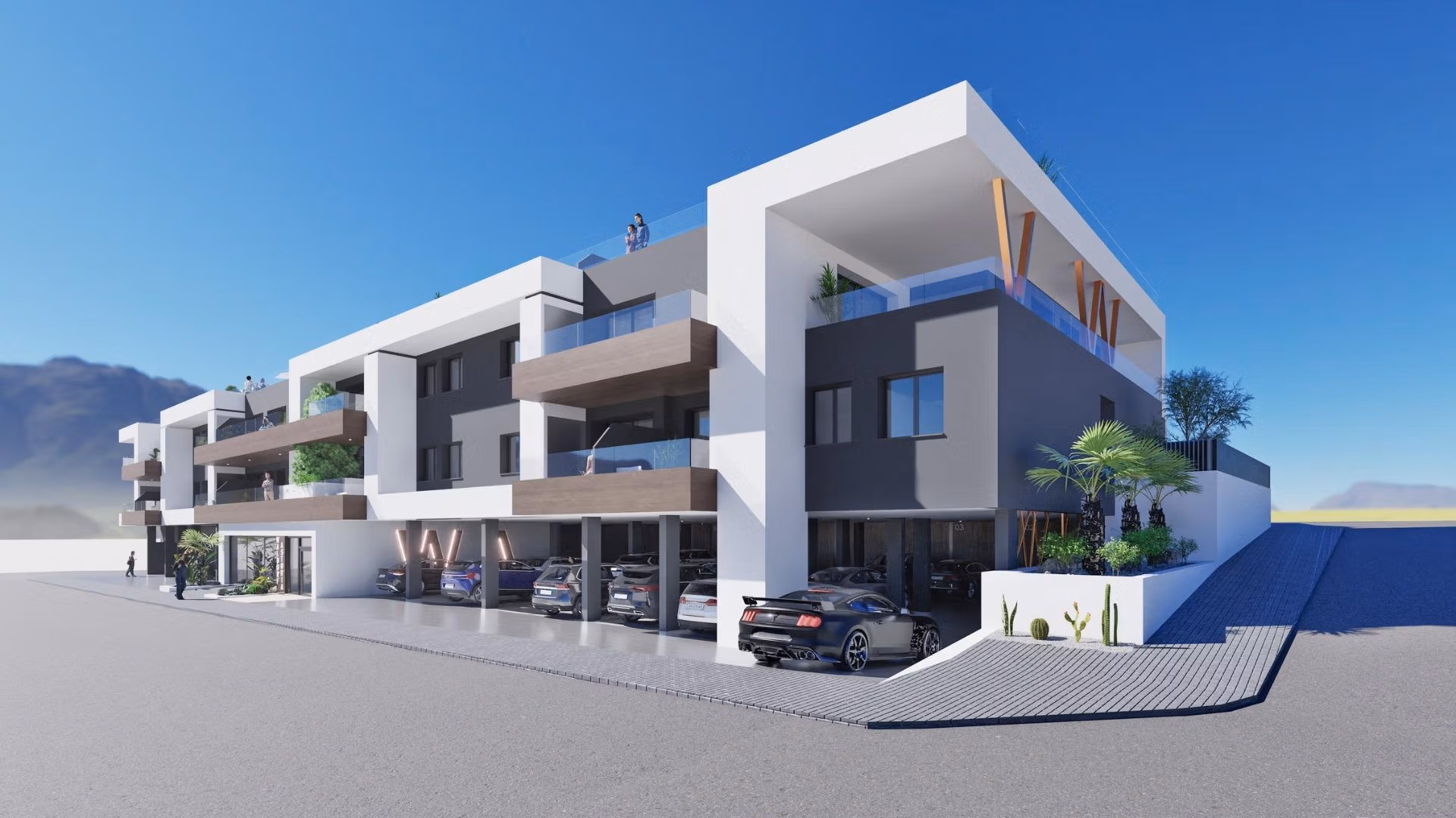 NEW-BUILD-RESIDENTIAL-IN-BENIJOFAR-4 Modern elevated new build 2 bedroom top floor apartment with covered parking and solarium in Benijofar